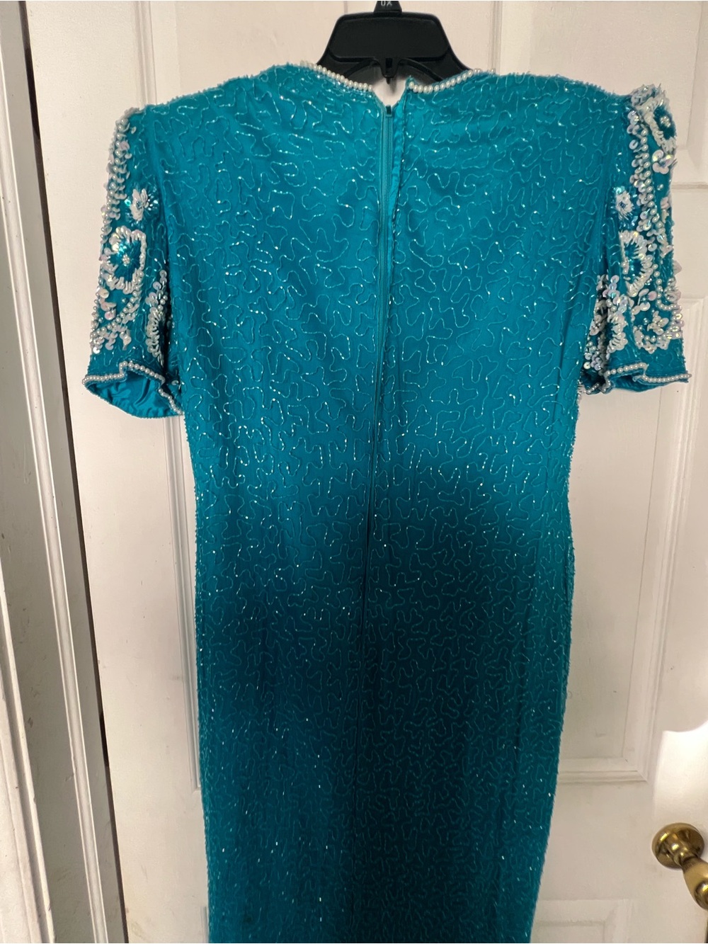Embellished Teal Maxi Dress with Short Sleeves - Picture 7 of 7
